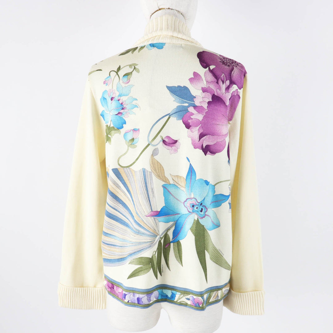 LEONARD FASHION cardigan Outer: 75% wool, Outer: 25% silk Ivory Multi Women L Used Authentic