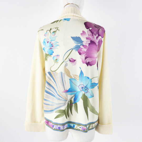 LEONARD FASHION cardigan Outer: 75% wool, Outer: 25% silk Ivory Multi Women L Used Authentic