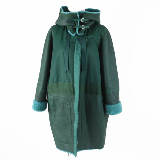 HERMES Mouton coat Main: Sheepskin, Part: 70% Nylon, Part: 30% Cotton, Part: 100% Cotton, Part: 65% Cotton green Women 34 Used Authentic