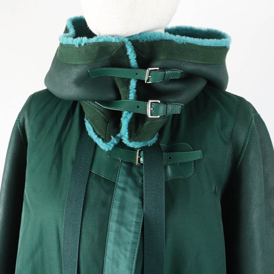 HERMES Mouton coat Main: Sheepskin, Part: 70% Nylon, Part: 30% Cotton, Part: 100% Cotton, Part: 65% Cotton green Women 34 Used Authentic