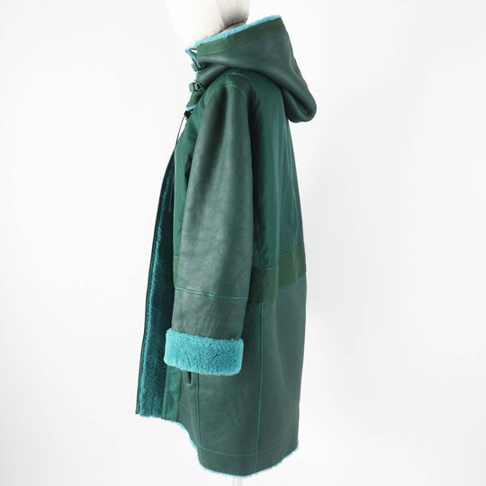 HERMES Mouton coat Main: Sheepskin, Part: 70% Nylon, Part: 30% Cotton, Part: 100% Cotton, Part: 65% Cotton green Women 34 Used Authentic