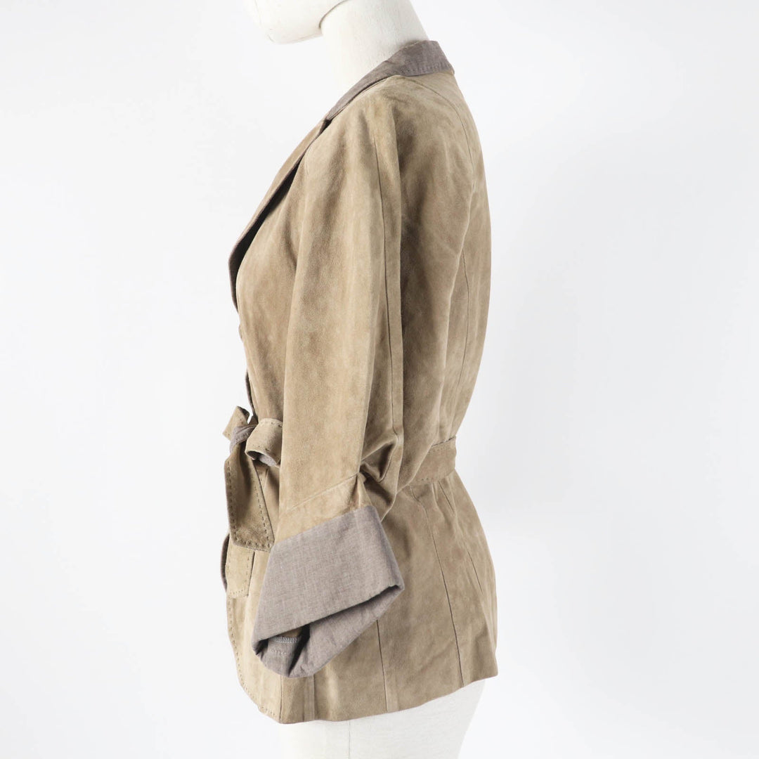 Brunello Cucinelli Jacket leather, otton Beige Women 44 Used Authentic