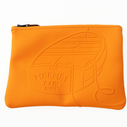 HERMES Pouch Main: Polyamide, Main: Elastane, Lining: Cotton, Part: Leather Orange Neoban Thalassa PM Women Used Authentic