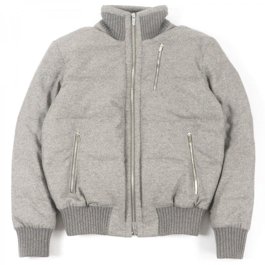 HERMES Jacket Outer: 100% cashmere, Lining: 100% cupra, Filling: 90% down, Filling: 10% feather, Leather: sheepskin, Other: 92% wool, 7% nylon, 1% polyurethane Gray type mens 46 Used Authentic
