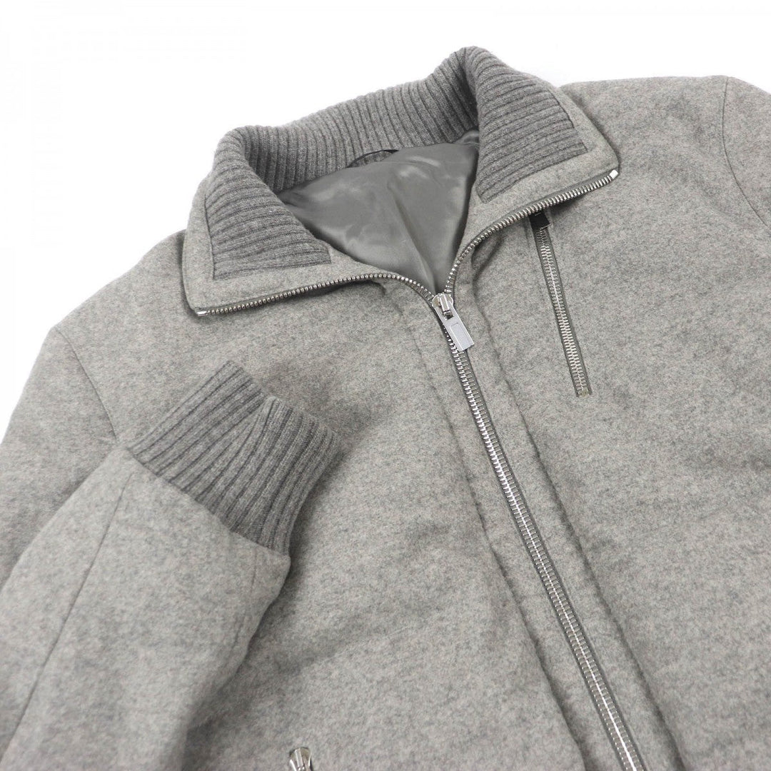 HERMES Jacket Outer: 100% cashmere, Lining: 100% cupra, Filling: 90% down, Filling: 10% feather, Leather: sheepskin, Other: 92% wool, 7% nylon, 1% polyurethane Gray type mens 46 Used Authentic