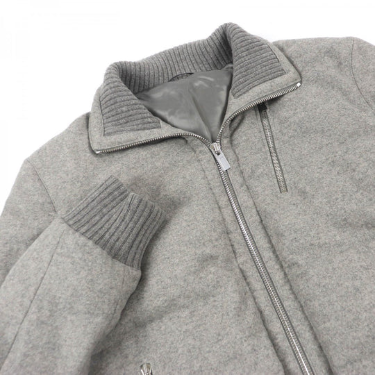 HERMES Jacket Outer: 100% cashmere, Lining: 100% cupra, Filling: 90% down, Filling: 10% feather, Leather: sheepskin, Other: 92% wool, 7% nylon, 1% polyurethane Gray type mens 46 Used Authentic