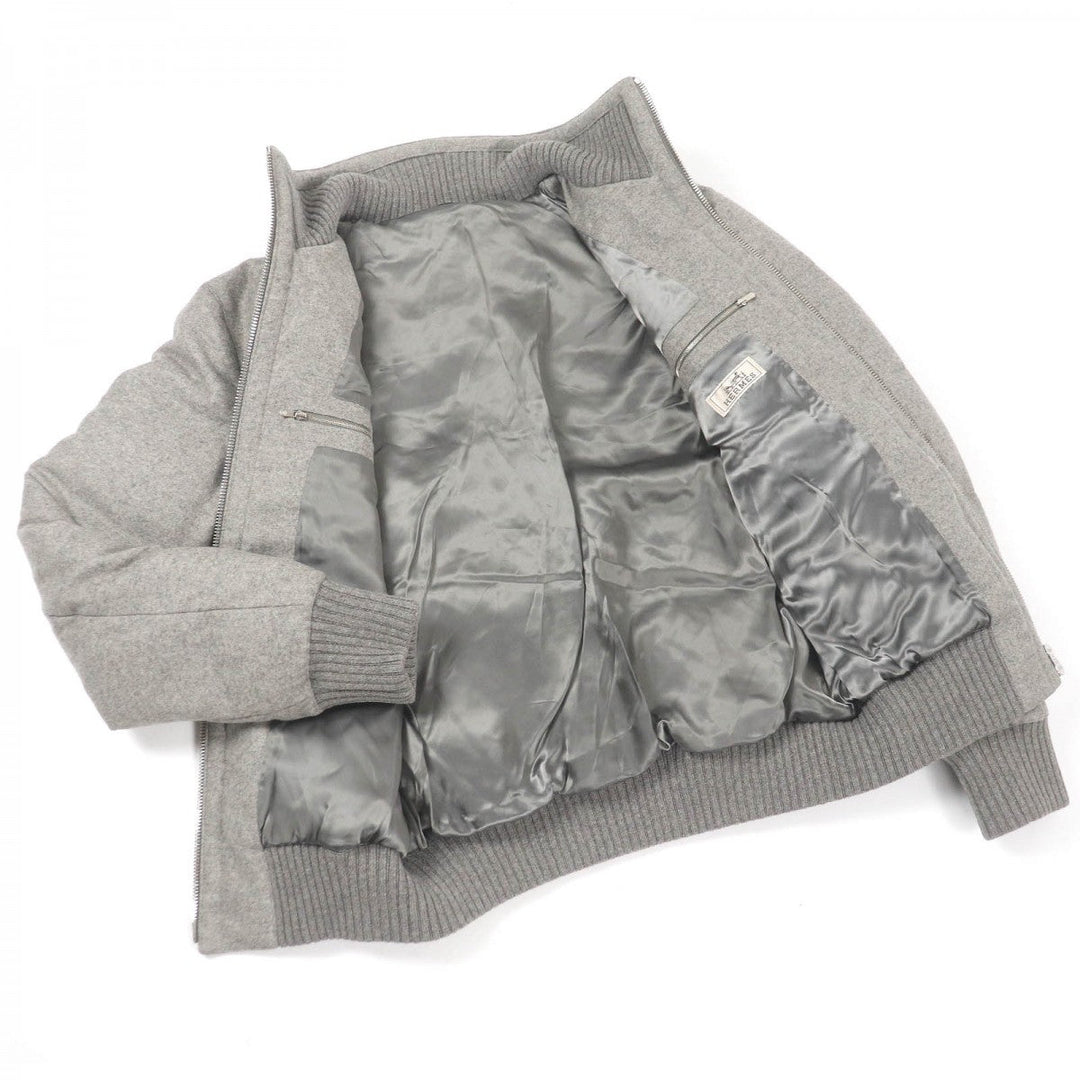 HERMES Jacket Outer: 100% cashmere, Lining: 100% cupra, Filling: 90% down, Filling: 10% feather, Leather: sheepskin, Other: 92% wool, 7% nylon, 1% polyurethane Gray type mens 46 Used Authentic