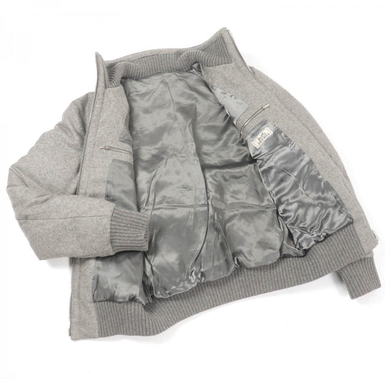HERMES Jacket Outer: 100% cashmere, Lining: 100% cupra, Filling: 90% down, Filling: 10% feather, Leather: sheepskin, Other: 92% wool, 7% nylon, 1% polyurethane Gray type mens 46 Used Authentic