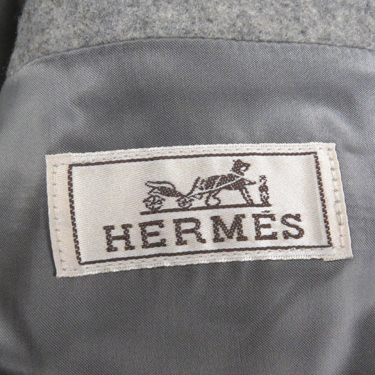 HERMES Jacket Outer: 100% cashmere, Lining: 100% cupra, Filling: 90% down, Filling: 10% feather, Leather: sheepskin, Other: 92% wool, 7% nylon, 1% polyurethane Gray type mens 46 Used Authentic