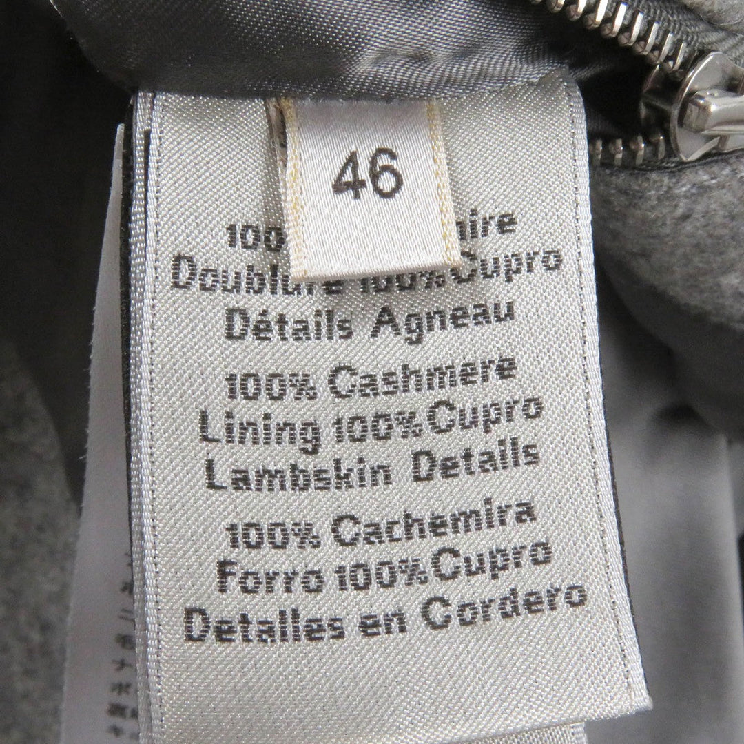 HERMES Jacket Outer: 100% cashmere, Lining: 100% cupra, Filling: 90% down, Filling: 10% feather, Leather: sheepskin, Other: 92% wool, 7% nylon, 1% polyurethane Gray type mens 46 Used Authentic