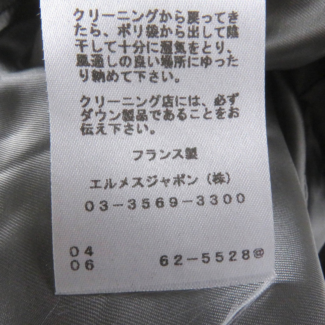 HERMES Jacket Outer: 100% cashmere, Lining: 100% cupra, Filling: 90% down, Filling: 10% feather, Leather: sheepskin, Other: 92% wool, 7% nylon, 1% polyurethane Gray type mens 46 Used Authentic