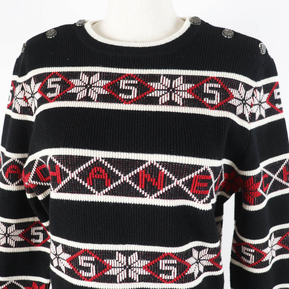 CHANEL one piece 19K P62575 Main: 80% cashmere, Main: 20% polyamide Black red white Women 42 Used Authentic