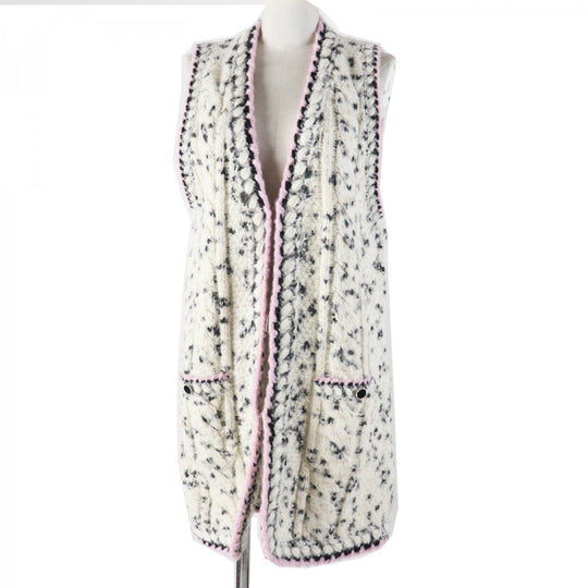 CHANEL Best 21A P71038 Outer material: 34% cashmere, 26% wool, 16% alpaca, 10% silk, 9% nylon Ecru Black Women 36 Used Authentic