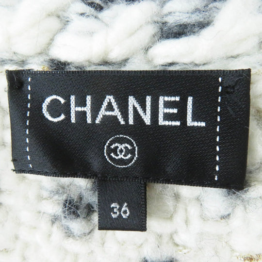 CHANEL Best 21A P71038 Outer material: 34% cashmere, 26% wool, 16% alpaca, 10% silk, 9% nylon Ecru Black Women 36 Used Authentic
