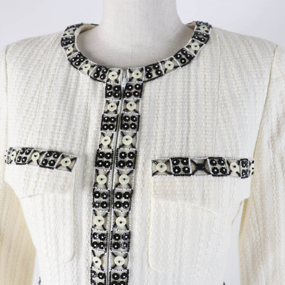 CHANEL Jacket 03P P21247 Outer: 56% cotton, Outer: 44% linen, Lining: 95% silk, Lining: 5% elastane (polyurethane) Ivory black Women 38 Used Authentic