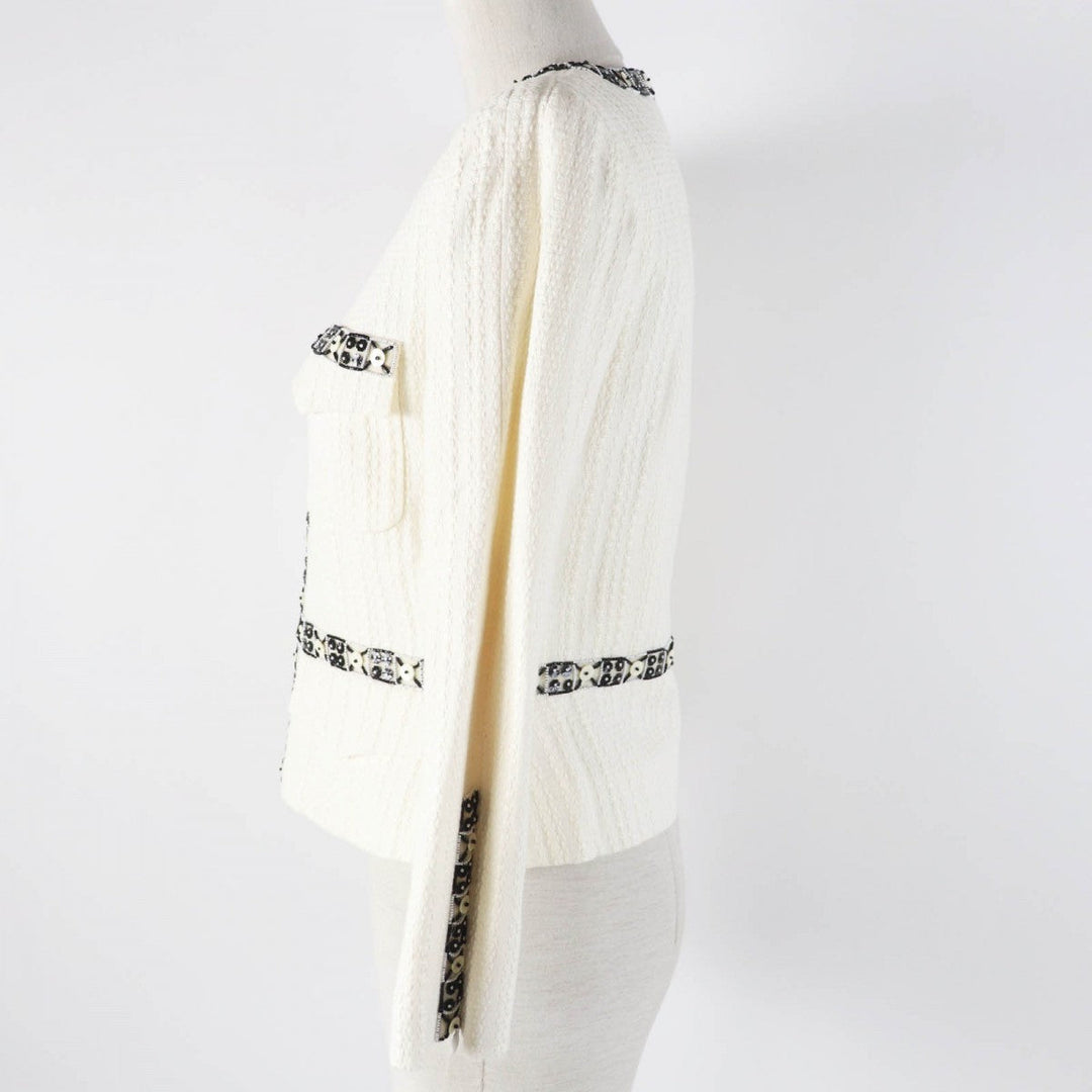 CHANEL Jacket 03P P21247 Outer: 56% cotton, Outer: 44% linen, Lining: 95% silk, Lining: 5% elastane (polyurethane) Ivory black Women 38 Used Authentic