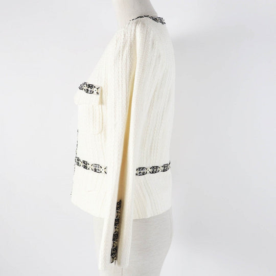 CHANEL Jacket 03P P21247 Outer: 56% cotton, Outer: 44% linen, Lining: 95% silk, Lining: 5% elastane (polyurethane) Ivory black Women 38 Used Authentic
