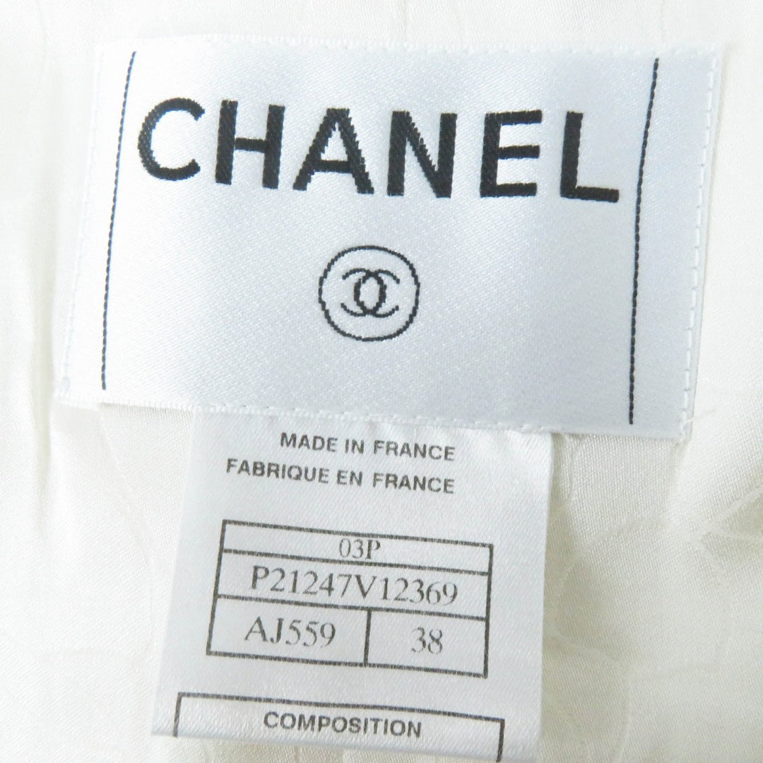 CHANEL Jacket 03P P21247 Outer: 56% cotton, Outer: 44% linen, Lining: 95% silk, Lining: 5% elastane (polyurethane) Ivory black Women 38 Used Authentic