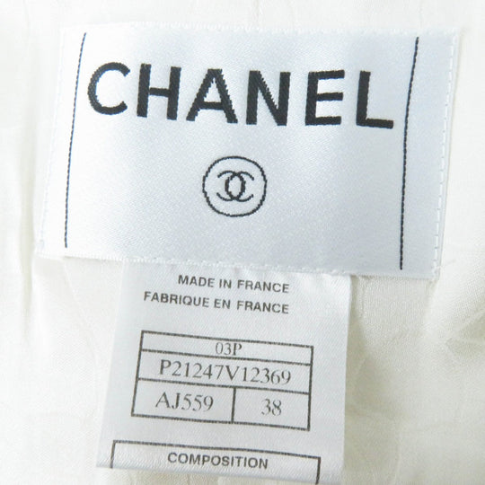 CHANEL Jacket 03P P21247 Outer: 56% cotton, Outer: 44% linen, Lining: 95% silk, Lining: 5% elastane (polyurethane) Ivory black Women 38 Used Authentic