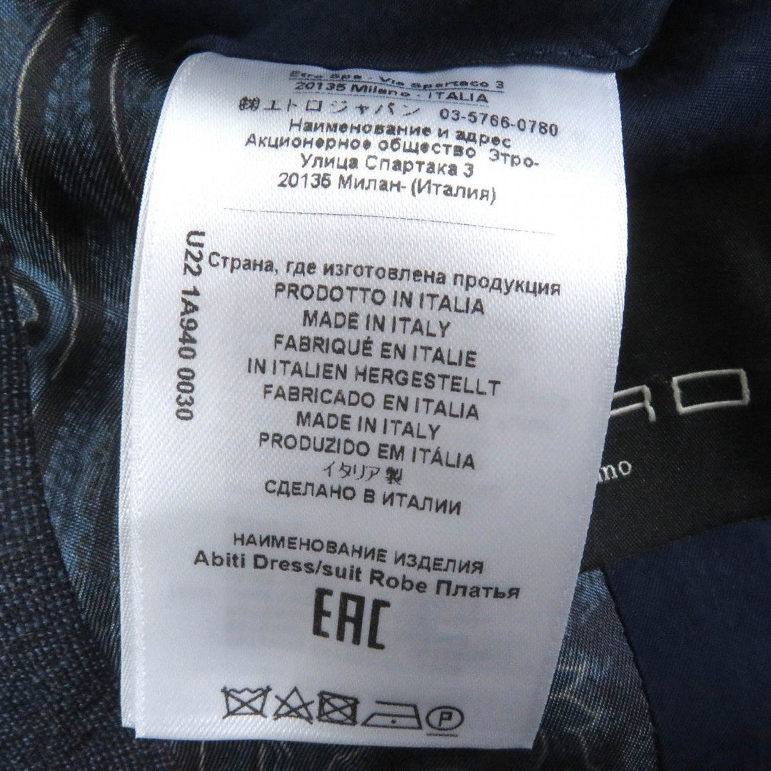 ETRO suit Outer: 100% wool, Lining: 52% cupra, Lining: 48% rayon, Part: 100% cupra, Part: 100% rayon Navy mens 46 Used Authentic