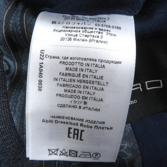 ETRO suit Outer: 100% wool, Lining: 52% cupra, Lining: 48% rayon, Part: 100% cupra, Part: 100% rayon Navy mens 46 Used Authentic