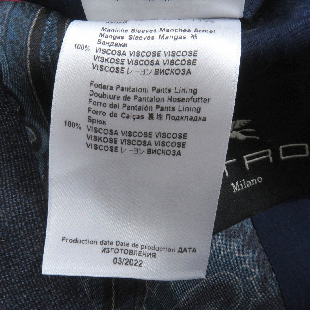 ETRO suit Outer: 100% wool, Lining: 52% cupra, Lining: 48% rayon, Part: 100% cupra, Part: 100% rayon Navy mens 46 Used Authentic