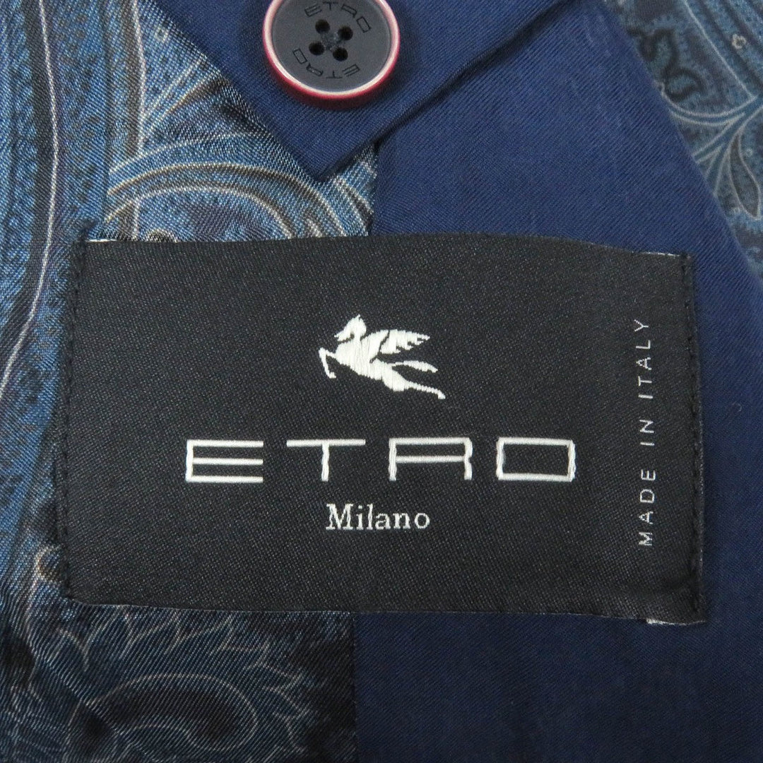 ETRO suit Outer: 100% wool, Lining: 52% cupra, Lining: 48% rayon, Part: 100% cupra, Part: 100% rayon Navy mens 46 Used Authentic