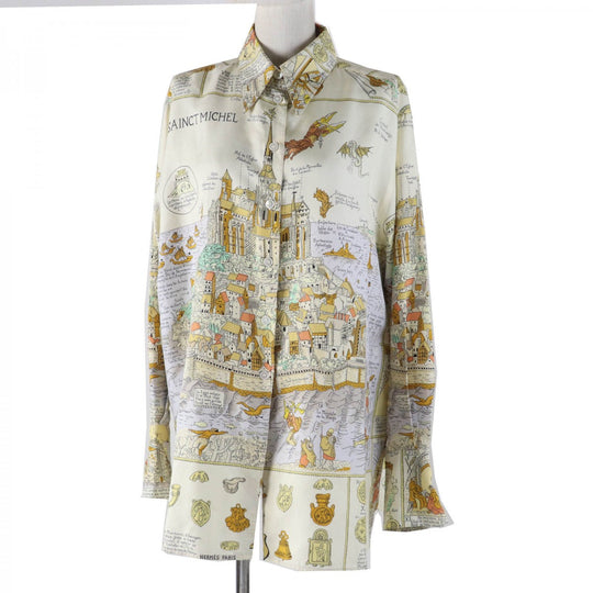 HERMES Long sleeve shirt silk Multi MONT SAINCT MICHEL Mont Saint Michel 42