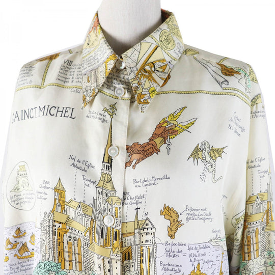 HERMES Long sleeve shirt silk Multi MONT SAINCT MICHEL Mont Saint Michel 42
