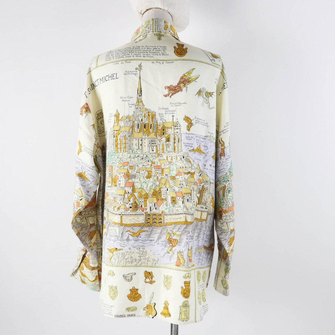 HERMES Long sleeve shirt silk Multi MONT SAINCT MICHEL Mont Saint Michel 42