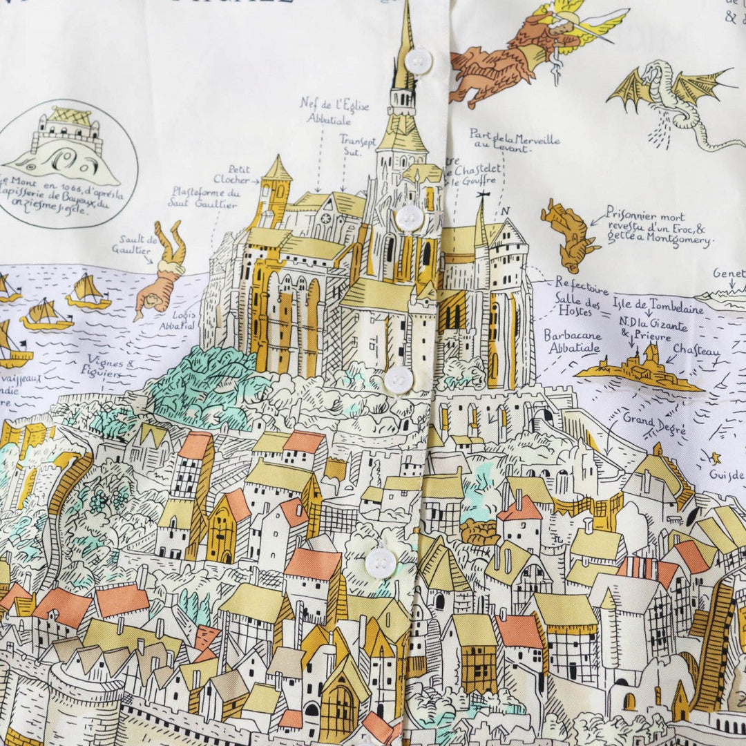 HERMES Long sleeve shirt silk Multi MONT SAINCT MICHEL Mont Saint Michel 42