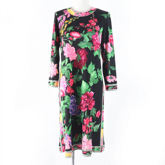 LEONARD FASHION one piece Main: 100% silk Black multicolor Women 11 Used Authentic