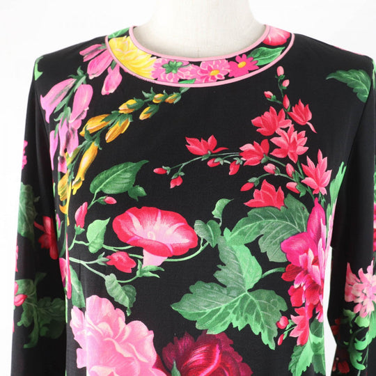 LEONARD FASHION one piece Main: 100% silk Black multicolor Women 11 Used Authentic