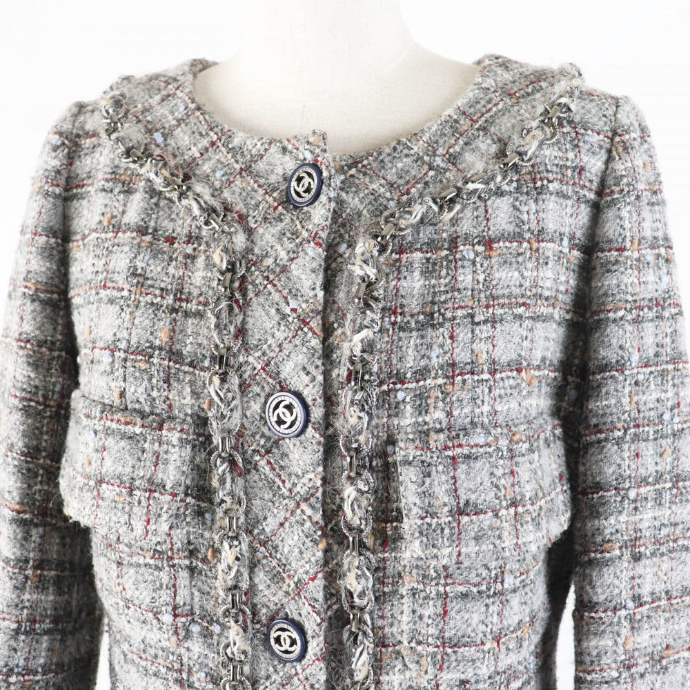 CHANEL coat P46625 wool Gray multi 38