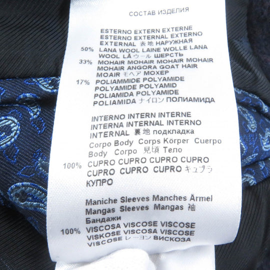 ETRO coat Outer: 50% wool, Outer: 33% mohair, Outer: 17% nylon, Lining: 100% cupra, Sleeve lining: 100% rayon Navy mens 46 Used Authentic