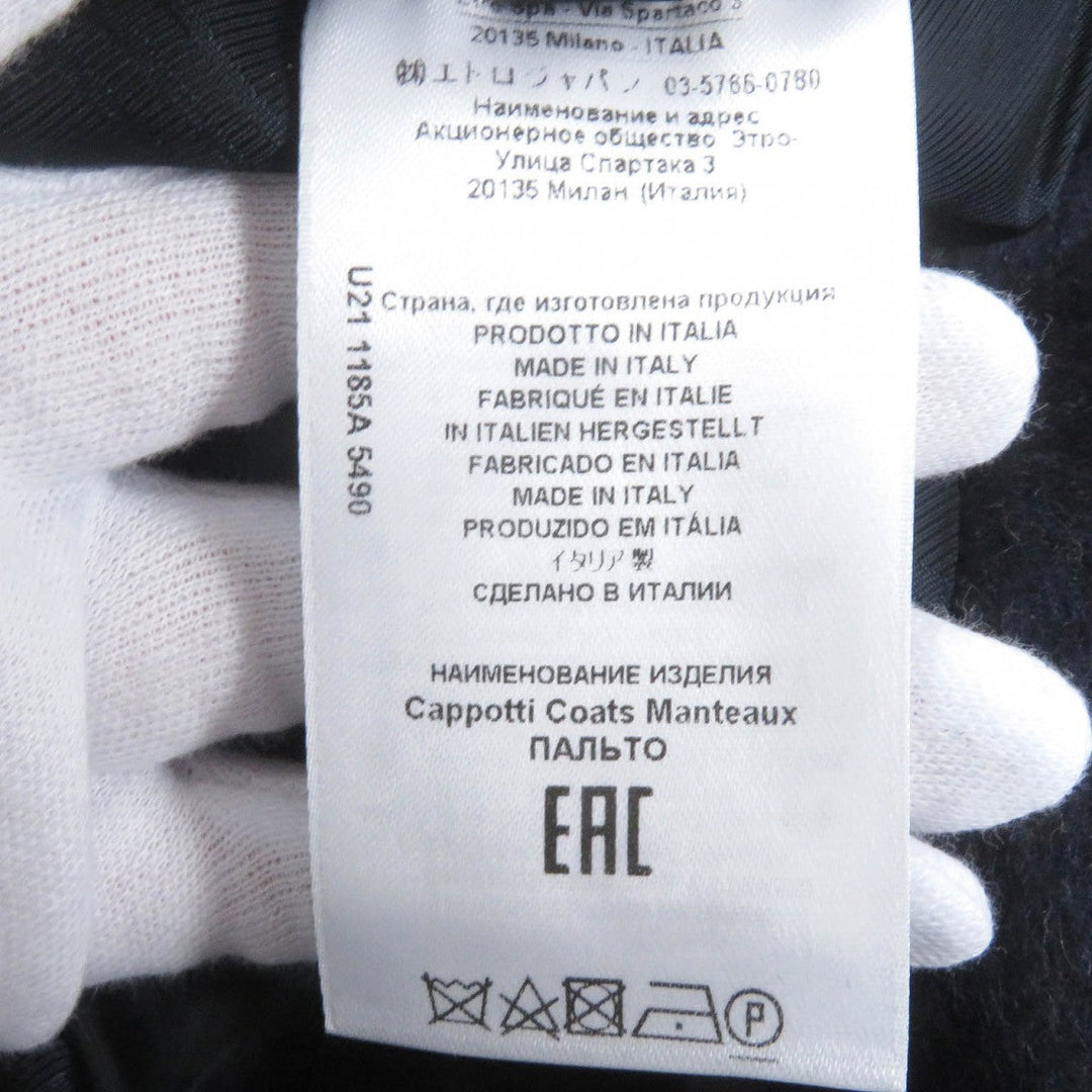 ETRO coat Outer: 50% wool, Outer: 33% mohair, Outer: 17% nylon, Lining: 100% cupra, Sleeve lining: 100% rayon Navy mens 46 Used Authentic