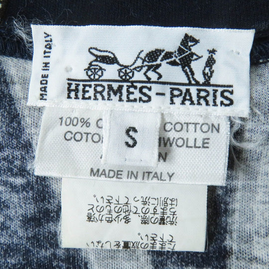 HERMES Long-sleeved T-shirt Main: 100% cotton Navy brown Bolduc Ribbon Pattern Women S Used Authentic