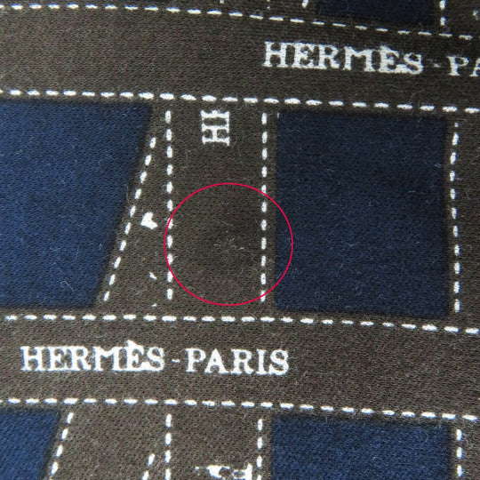 HERMES Long-sleeved T-shirt Main: 100% cotton Navy brown Bolduc Ribbon Pattern Women S Used Authentic