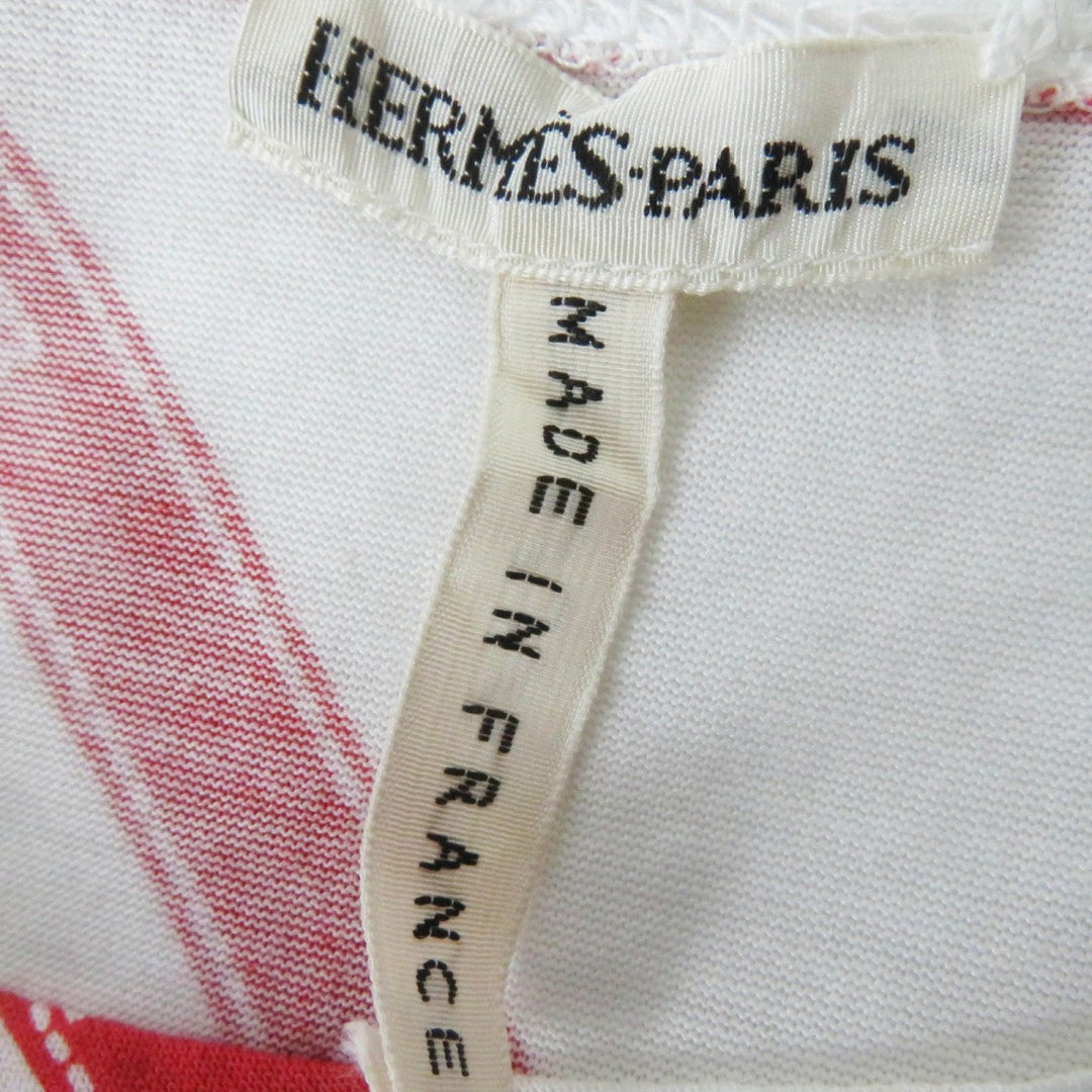 HERMES Short sleeve T-shirt Main: 100% cotton White red Margiela period Bolduc Ribbon Pattern Women Used Authentic