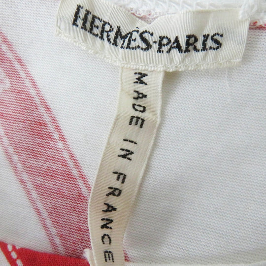 HERMES Short sleeve T-shirt Main: 100% cotton White red Margiela period Bolduc Ribbon Pattern Women Used Authentic