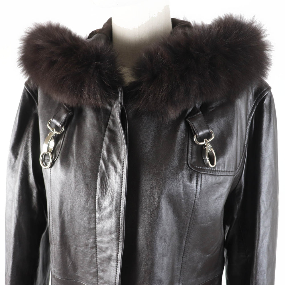 BALMAIN coat 108511 Outer: Sheepskin, Lining: 100% polyester, Fur: Fox Dark brown Women 9 Used Authentic