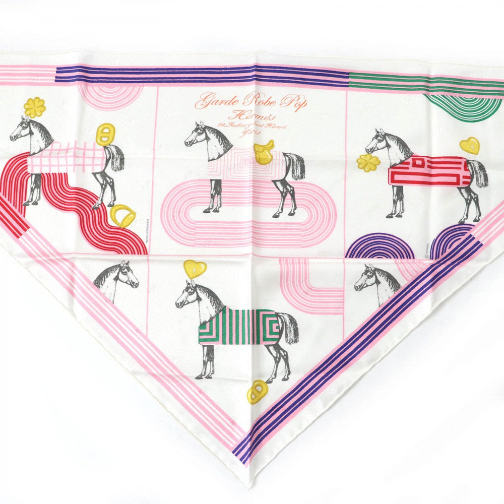 HERMES scarf silk multicolor Triangle College GARDE  ROBE POP