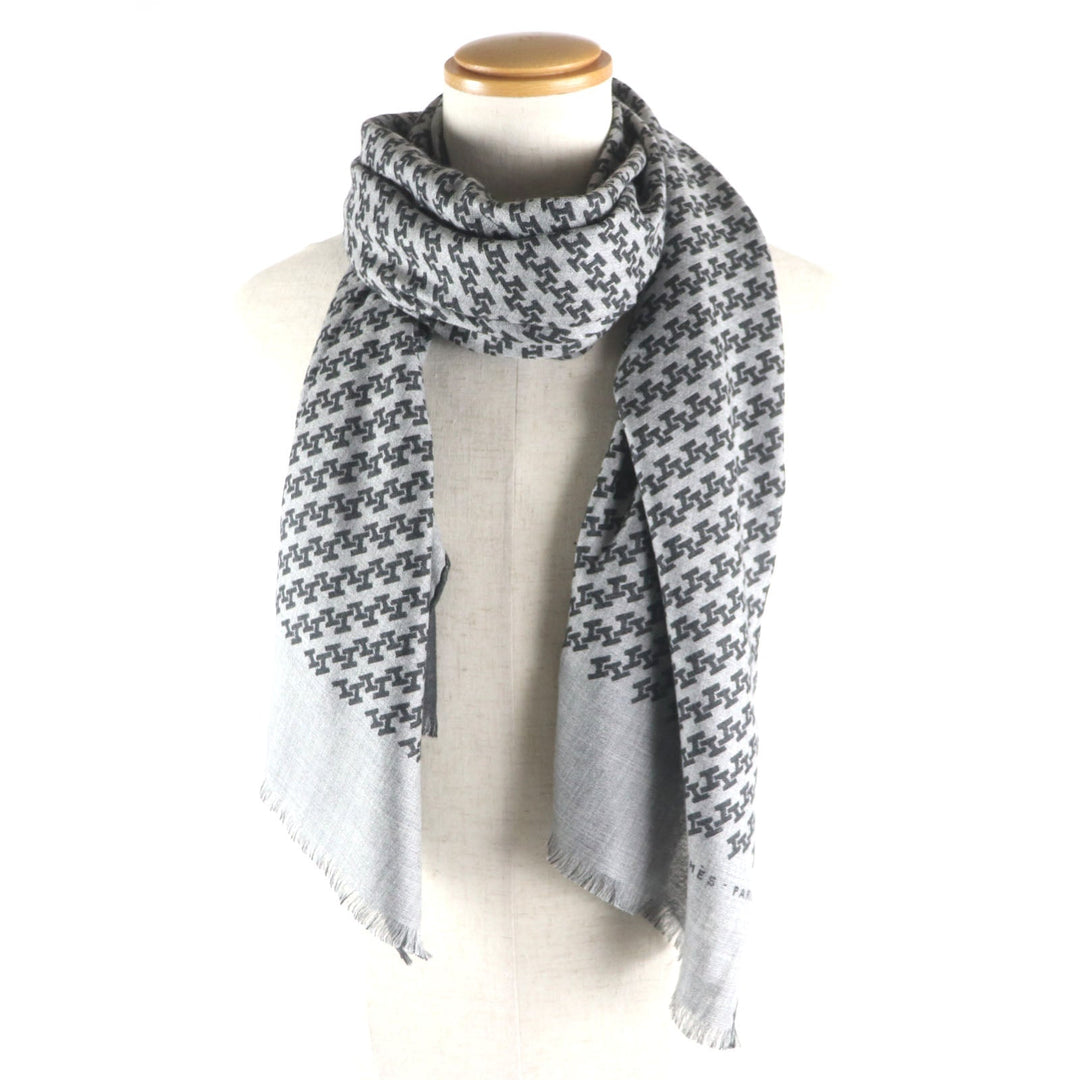 HERMES Scarf Main: 70% cashmere, Main: 30% silk Black Grey H ambriquet mens Used Authentic
