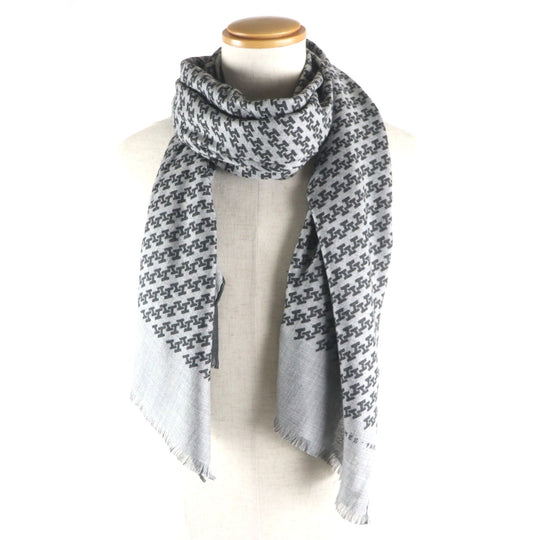 HERMES Scarf Main: 70% cashmere, Main: 30% silk Black Grey H ambriquet mens Used Authentic