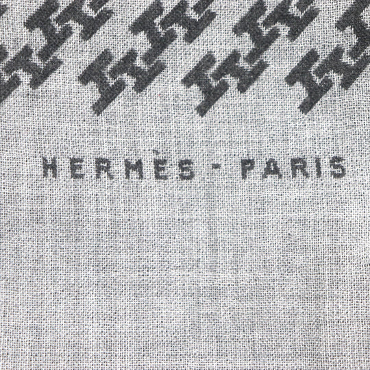 HERMES Scarf Main: 70% cashmere, Main: 30% silk Black Grey H ambriquet mens Used Authentic