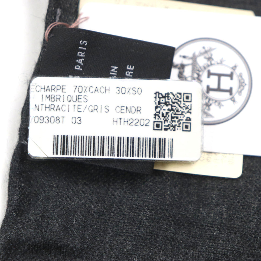HERMES Scarf Main: 70% cashmere, Main: 30% silk Black Grey H ambriquet mens Used Authentic