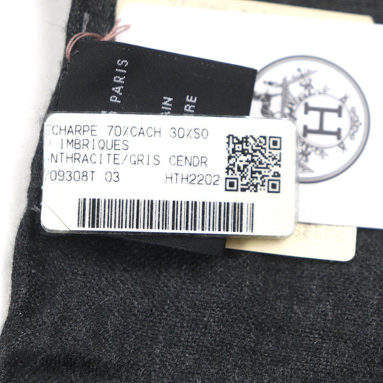 HERMES Scarf Main: 70% cashmere, Main: 30% silk Black Grey H ambriquet mens Used Authentic