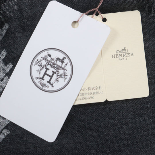 HERMES Scarf Main: 70% cashmere, Main: 30% silk Black Grey H ambriquet mens Used Authentic