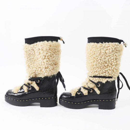 CHANEL boots 20B G35157 Main: Leather, Part: Mouton Black beige Women 37 Used Authentic