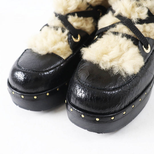 CHANEL boots 20B G35157 Main: Leather, Part: Mouton Black beige Women 37 Used Authentic